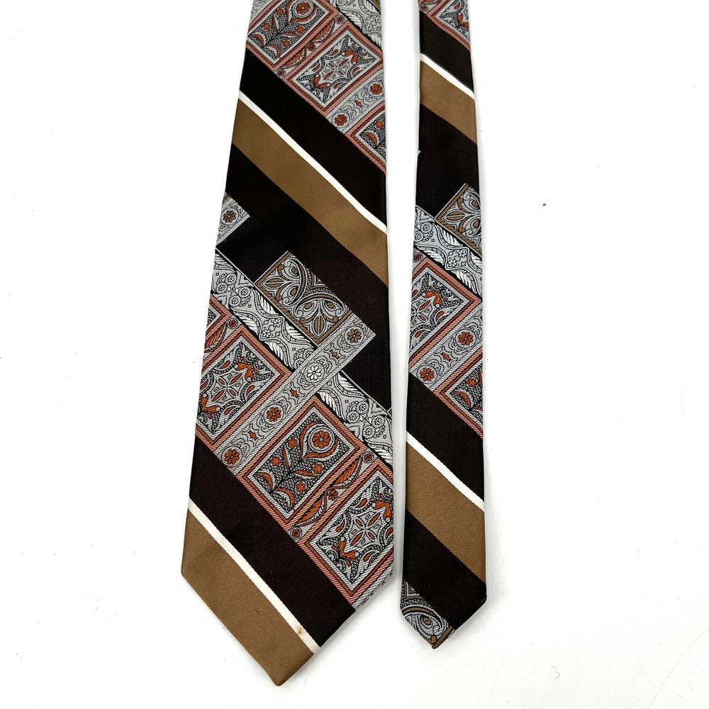 Groovy Vintage 70s Necktie Men's Tie Brown Tan Wide by Damon Union Made